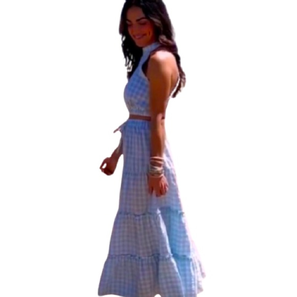 NWOT Talulah 2 Pcs Gingham Sleeveless Top Tiered Skirt Blue White Size M - Picture 2 of 15